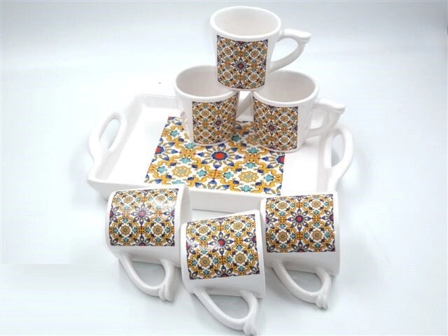 Set Caffè 6 Tazzine e Vassoio in Ceramica Decoro Ravello