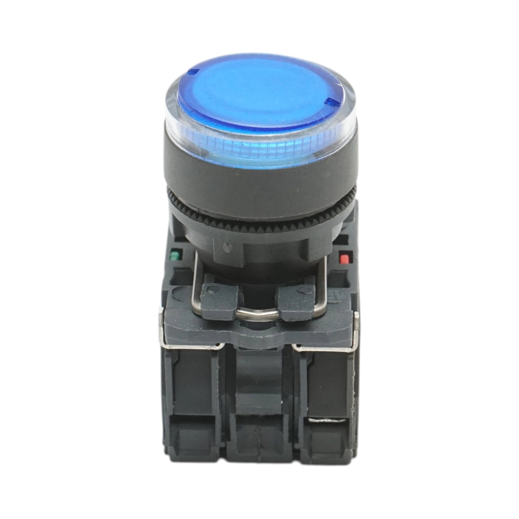 Pulsante con ritorno e segnalazione LED blu 1NO+1NC, 24V/10A TB5 Breckner Germany
