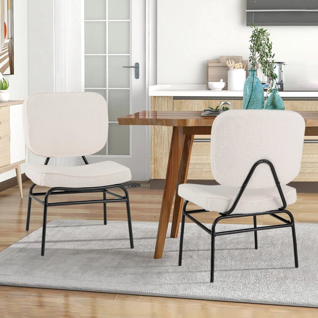 Sedia accento imbottita in spugna con piedini regolabili e struttura in metallo, Sedia da lettura in sherpa imbottitura Beige-Sedie e poltrone