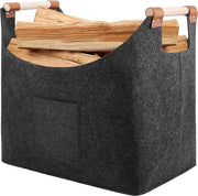 Mangiafuoco in legno con maniglie - grande cassetto per legna da ardere - contenitore per legna da ardere - cesta per spese - cassetto per legna - 45 x 32 x 40 cm (grigio scuro)