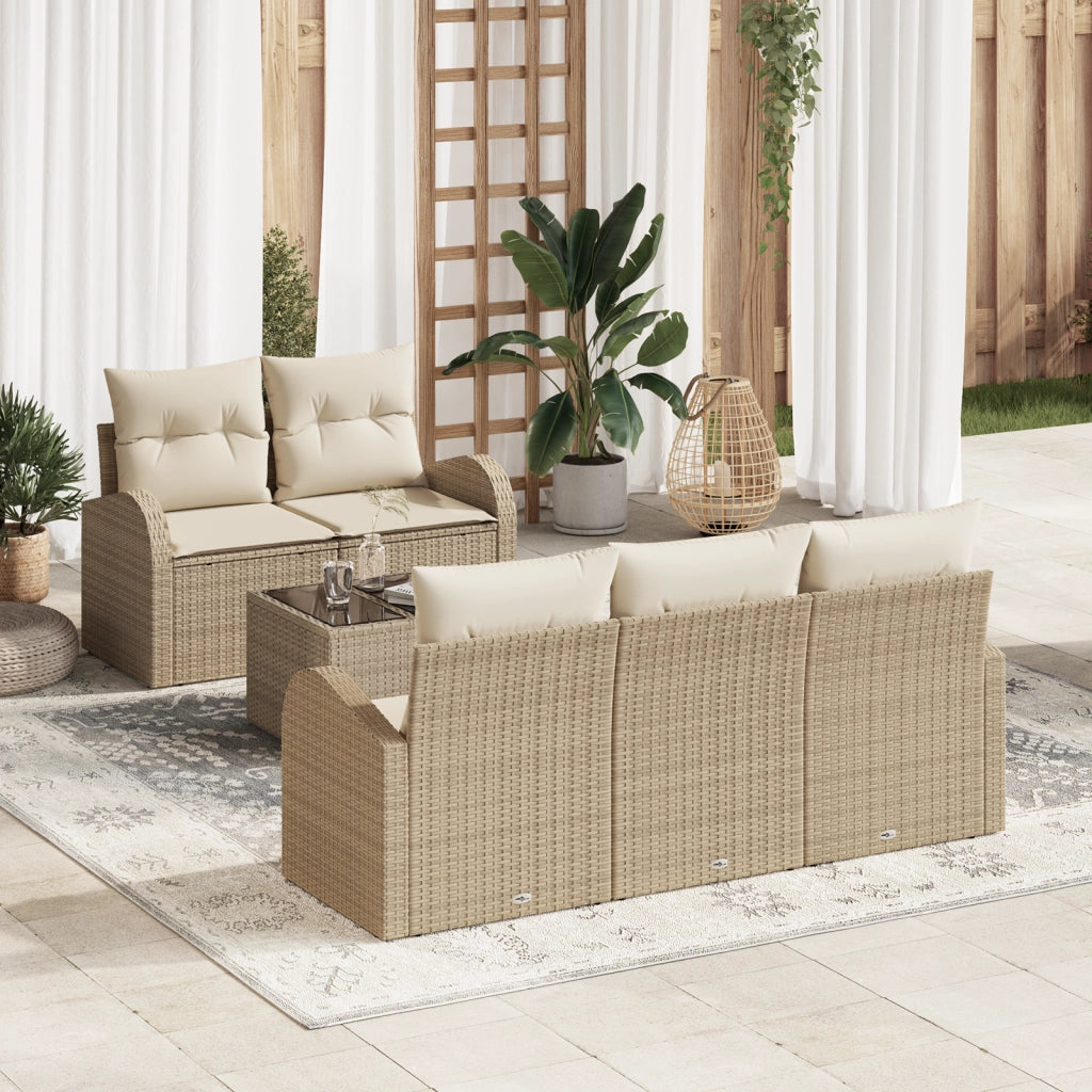 Set di divani da giardino 6 Pezzi con cuscini Beige Rattan