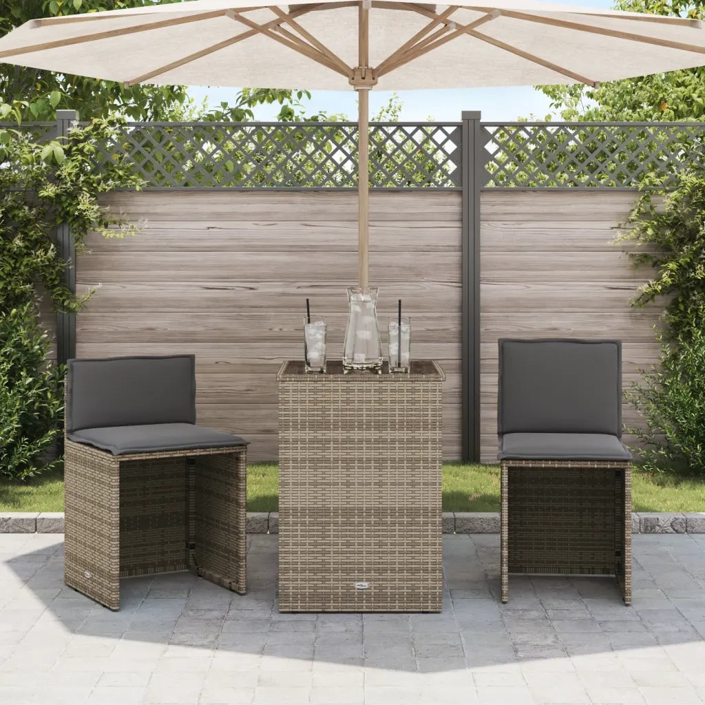 vidaXL Set da Bistrò 3 pz con Cuscini Grigio in Polyrattan