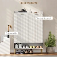 Scarpiera Salvaspazio per 24 Paia di Scarpe con 2 Ante, 3 Ripiani Estraibili e Mensola Inferiore, Bianco