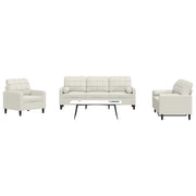 Set di Divani 3 pz con Cuscini e Rinforzi Crema in Velluto