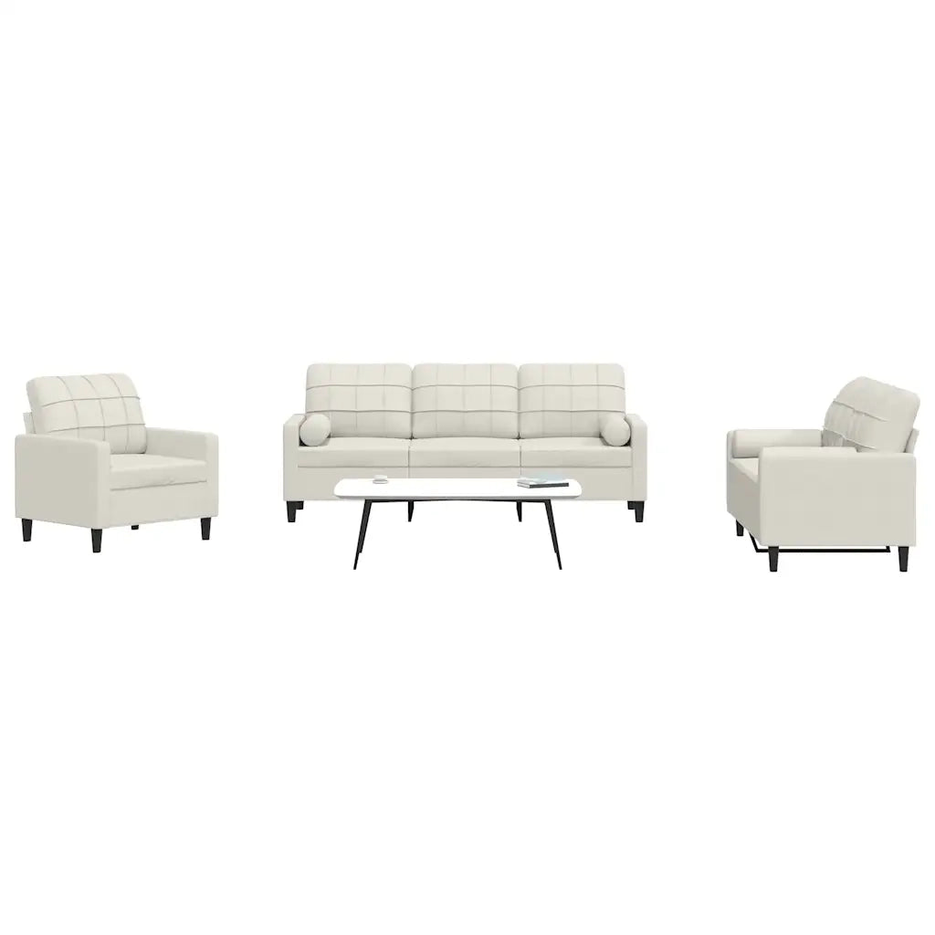Set di Divani 3 pz con Cuscini e Rinforzi Crema in Velluto
