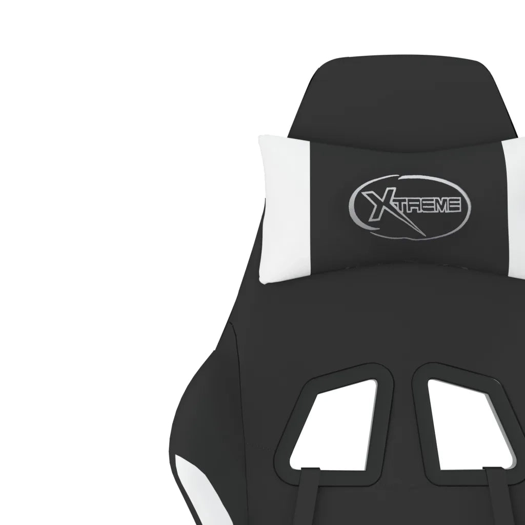 Sedia da Gaming | Sedia da e-sports Massaggio e Poggiapiedi Tessuto Nero e Bianco