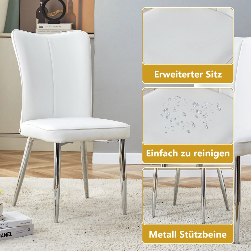 Sedie da pranzo set da 2 con schienale ergonomico imbottitura in schiuma piedini regolabili in pu bianco argento