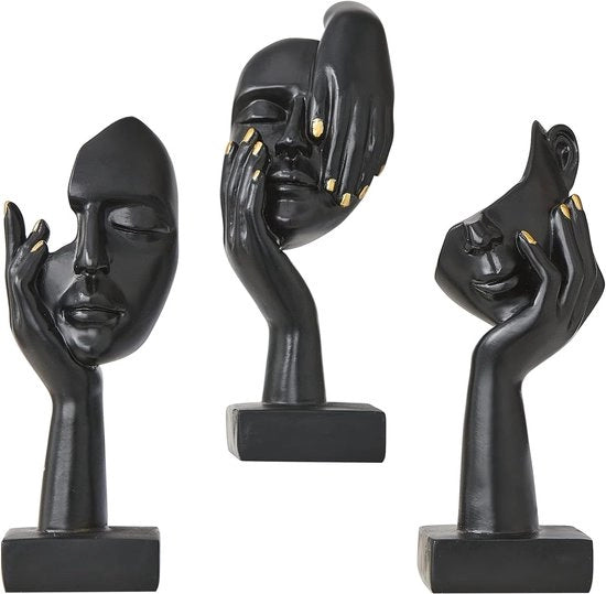 Set di 3 figure decorative moderne statue per decorazione di interni per ufficio, camera da letto, soggiorno (nero)