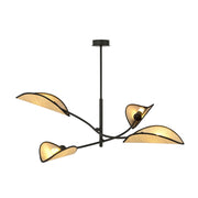 Sospensione Nordica 4 Luci Marte Acciaio E Rattan Con Bracci Regolabili