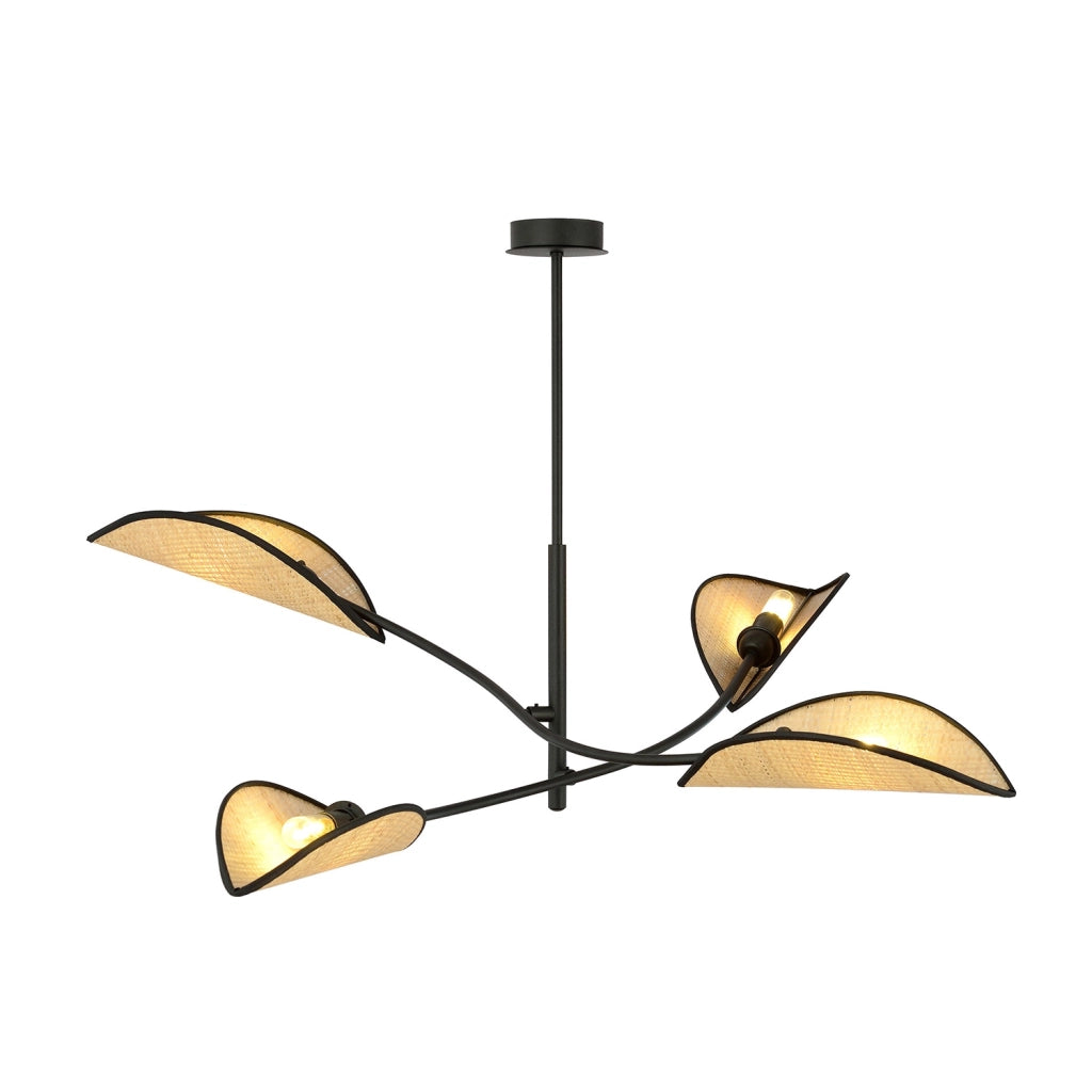 Sospensione Nordica 4 Luci Marte Acciaio E Rattan Con Bracci Regolabili