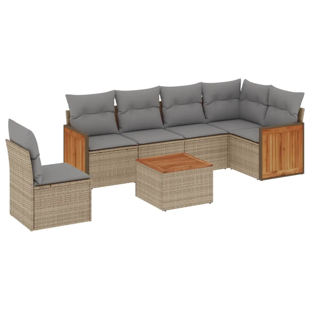 Set Divani da Giardino 7 pz con Cuscini Beige in Polyrattancod mxl 114202