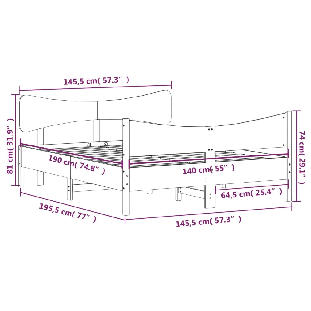 Letto senza Materasso-Struttura Letto Marrone Cera 140x190 cm in Legno di Pino 557761