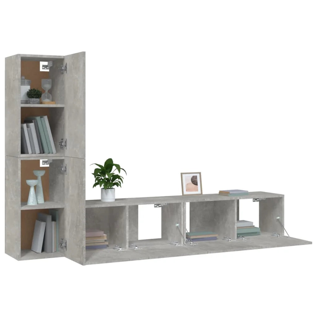 Set di mobili da 4 pezzi tra cui armadio credenza mobile TV televisore per soggiorno camera da letto salotto legno ingegnerizzato grigio 02_0024704