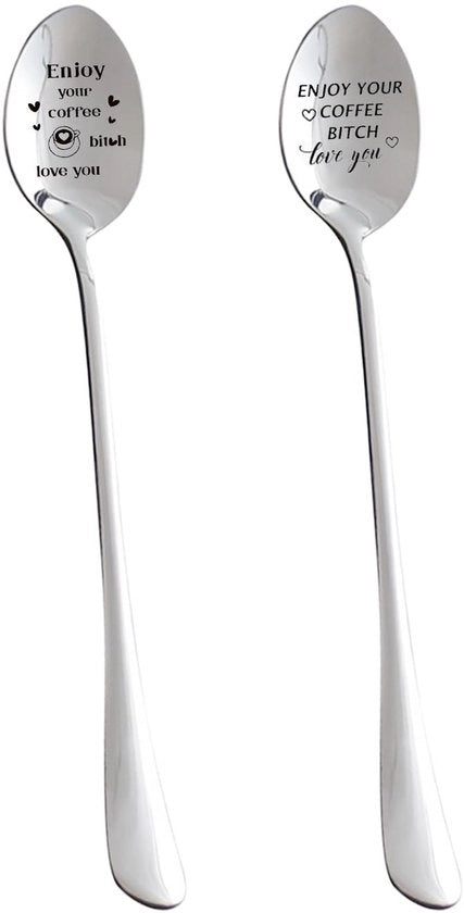 Set di posate per caffè in acciaio inossidabile da 2 pezzi - Ideale per regali per amici/coppie - Progetto unico - Duraturo - Adatto per bevande calde/fredde - Posate per caffè