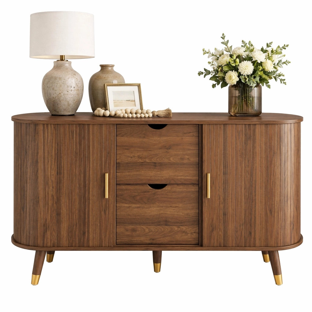Sideboard in MDF effetto noce con trama verticale; 2 cassetti; 140x40x79;5 cm