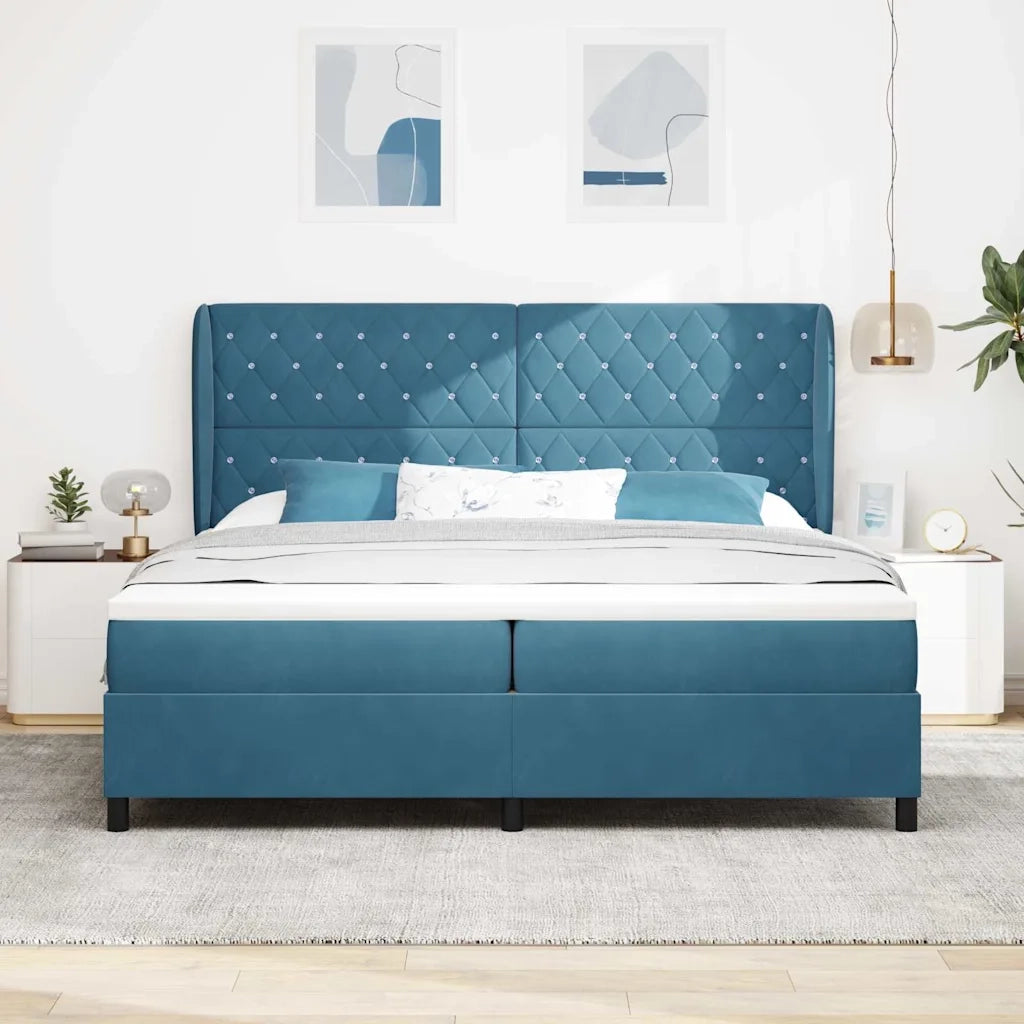 Letto a molle con materasso Blu Scuro 200 x 200 cm Velluto 3340896