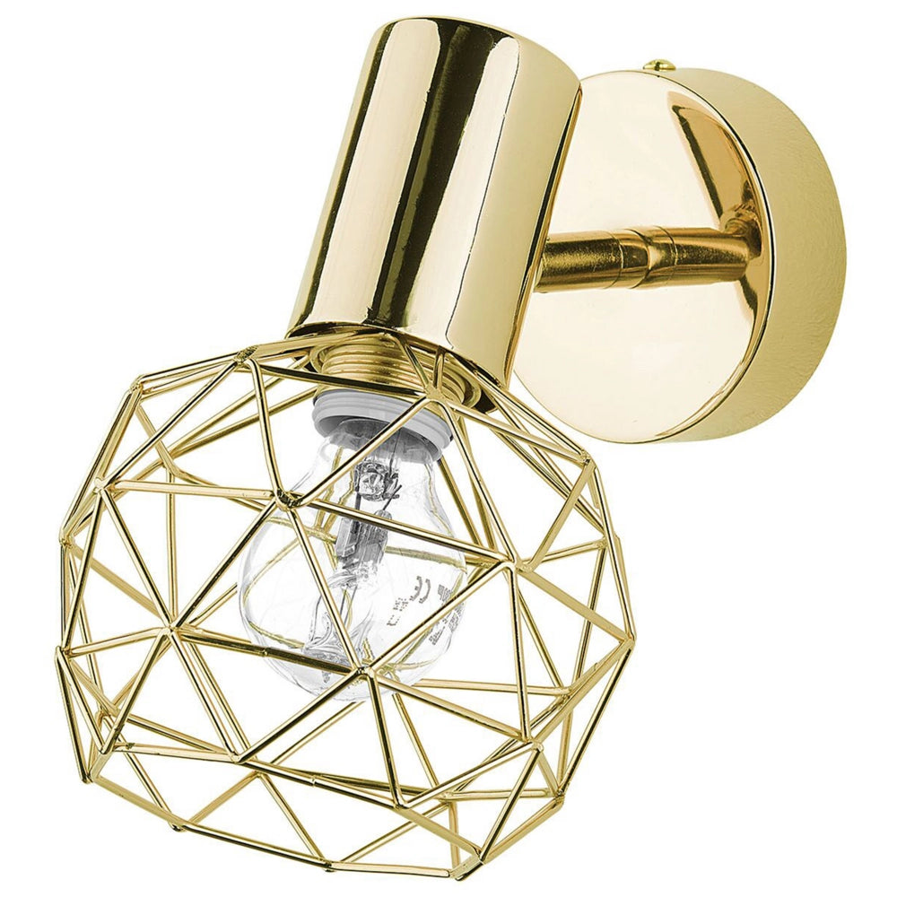 Set di 2 Lampade da Parete applique in metallo dorato con paralume a gabbia regolabile in posizione luce moderna stile glamour