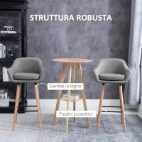 Set 2 Sgabelli da Bar Alti con Schienale e Poggiapiedi, Sgabelli da Cucina Stile Vintage in Tessuto con Cuscino e Gambe in Legno per Sala da Pranzo 55x48x100cm