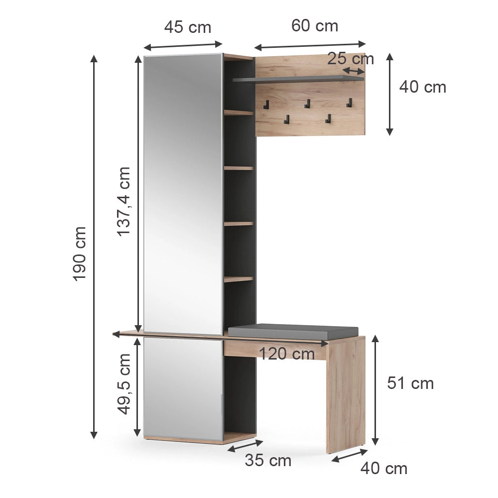 Vicco Armadio da ingresso Quercia dorata 120 x 190 cm