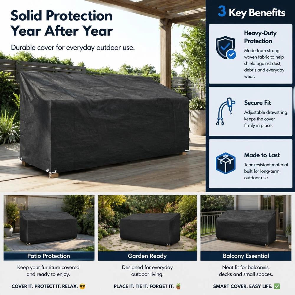 Cover For Garden Bench, 12 Eyelets, 210x70x70/88 Cm, Polyethylene