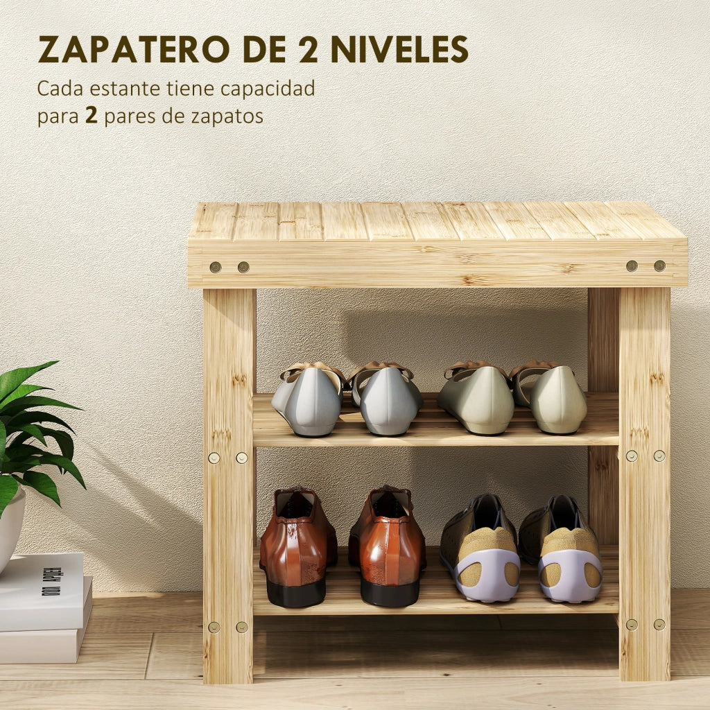 Banco Zapatero Bamb¨´ 3 Livelli per 4 Paia Scarpe ¨C zephmum ¨C 50x28x45 cm Naturale