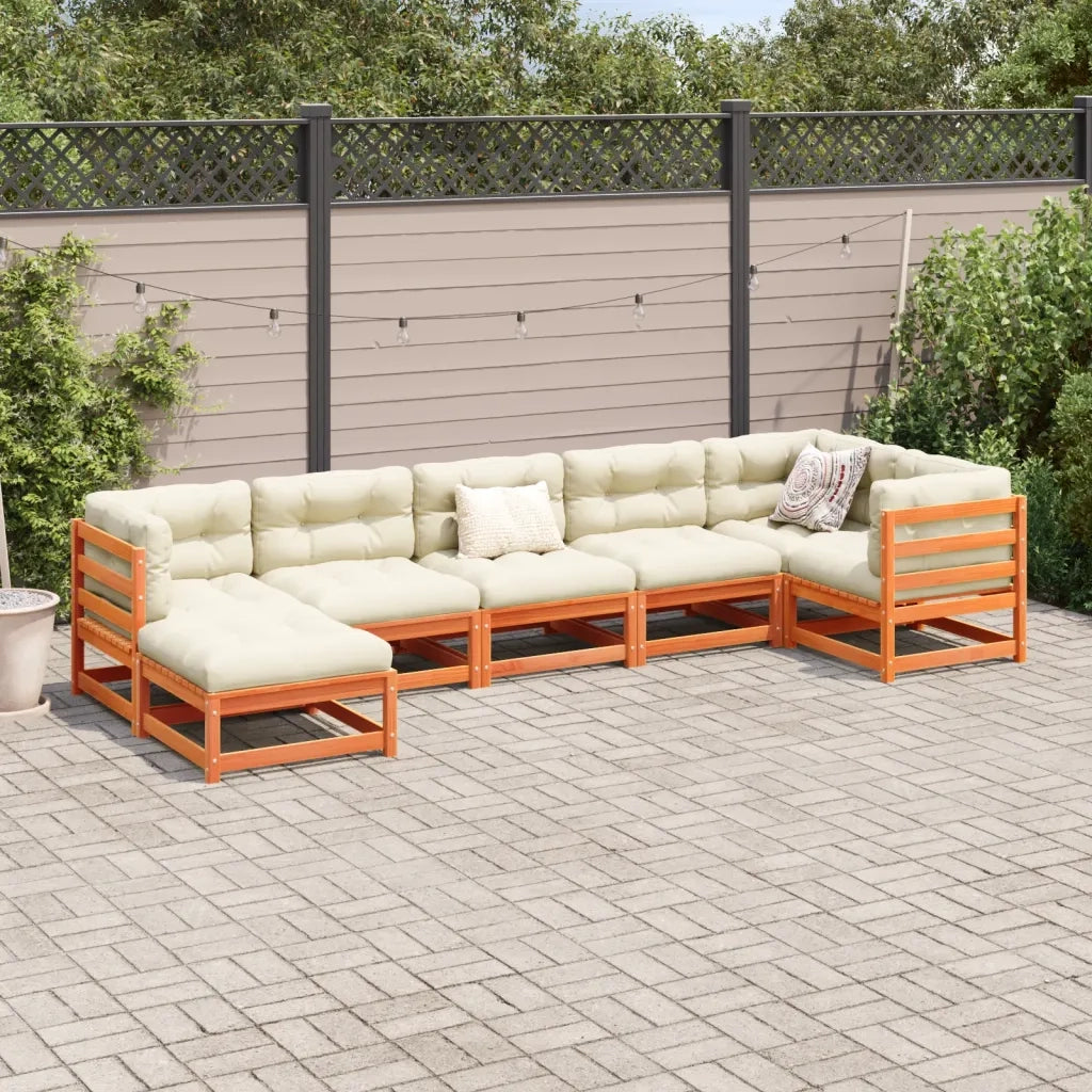 Set Divani da Giardino 7 pz Marrone Cera Legno Massello Pino 3299542