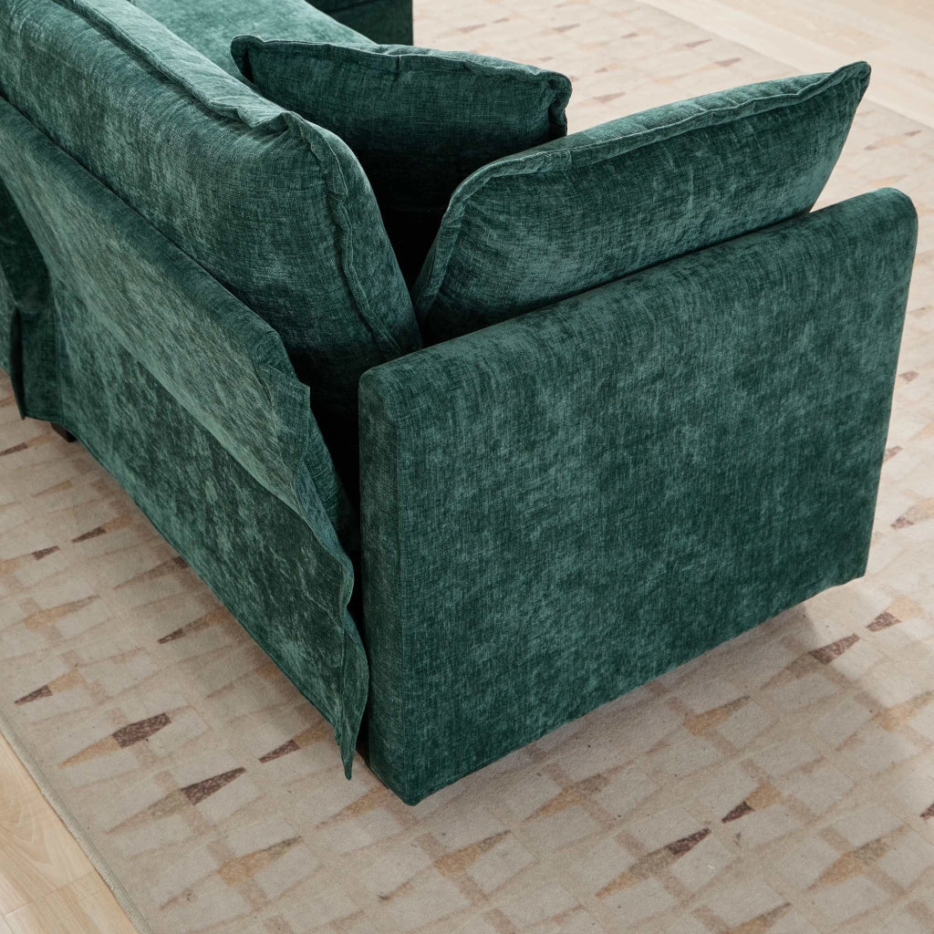 Divano 3 Posti in Tessuto Chenille ¨C MINIMAL ¨C Verde, Cuscini Imbottiti, Morbido