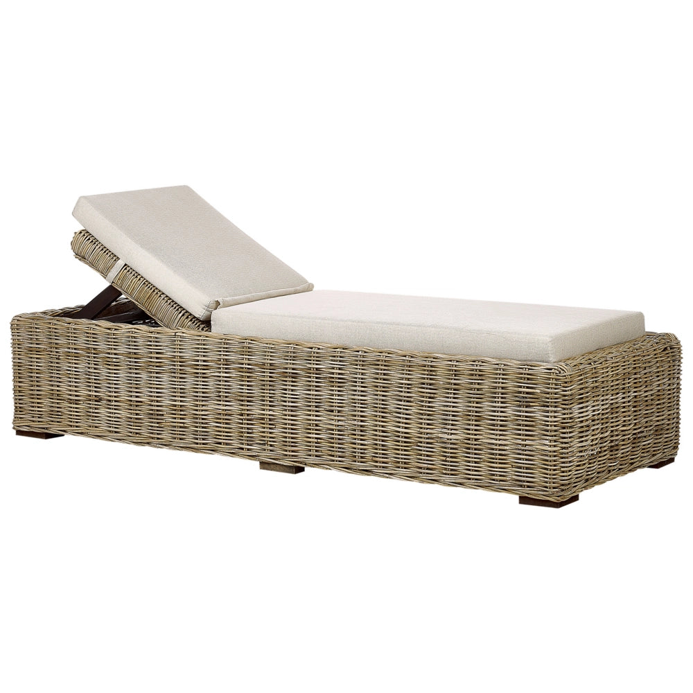 Lettino da giardino in vimini naturale con cuscino regolabile stile boho tradizionale