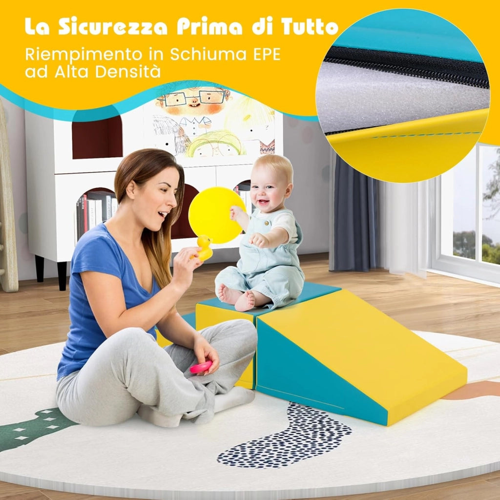 Set di 2 Blocchi per Gattonare e Arrampicare per Neonati e Bambini, Set di Blocchi di Schiuma Morbida per Gioco Attivo Interno, Set di Gioco Morbido per Sviluppo dei Bambini (Verde e giallo)