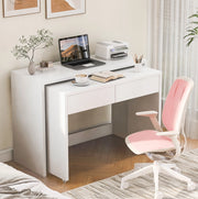 Scrivania pieghevole 2 in 1 110x40x78 cm in pannello truciolare bianco con ruote e cassetti