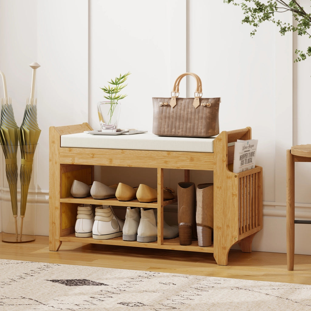 Panca scarpiera con seduta imbottita ¨C Xylo ¨C bamb¨´ naturale 80x30x50 cm