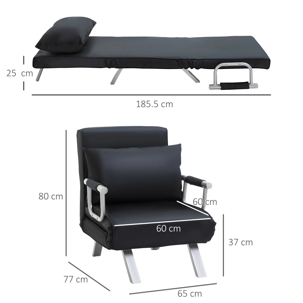 Poltrona Letto Singolo 65x69x80 cm Schienale Reclinabile su 5 Posizioni Nero
