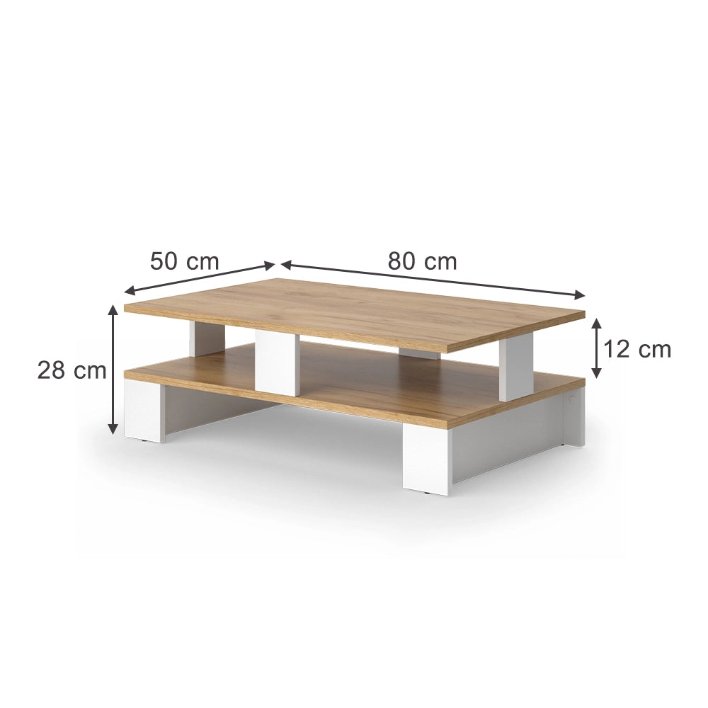 Vicco Tavolino da salotto Quercia dorata/bianco 80 x 50 cm con due livelli