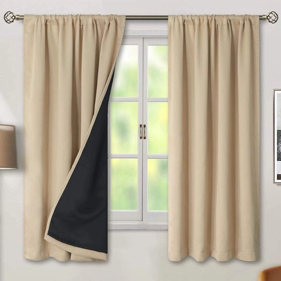 Gordini termoisolanti 100% oscuranti per camera da letto con imbottitura nera, doppia strato di tende oscuranti per tutta la stanza con riduzione del rumore (132*160CM, beige, 2 pezzi)