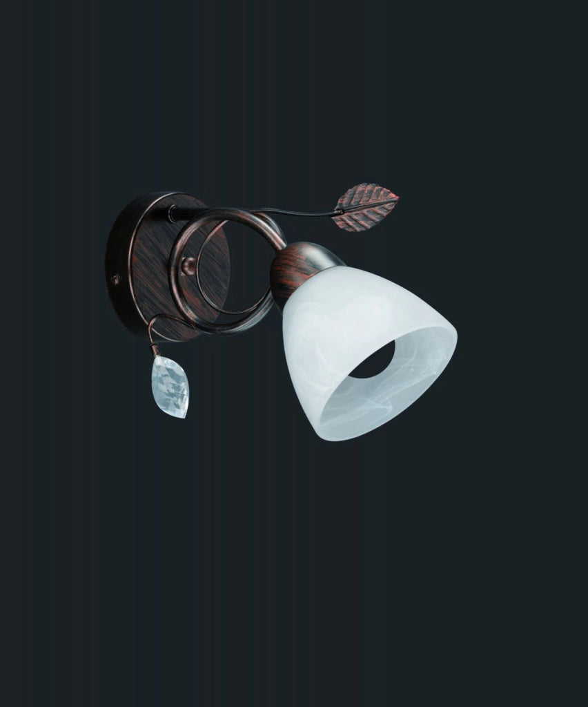 TRADITIO APPLIQUE METALLO RUGGINE ANTICO VETRO BIANCO CON GEMMA TRASPARENTE SPORGENZA 29CM 1 LUCE ATTACCO E27