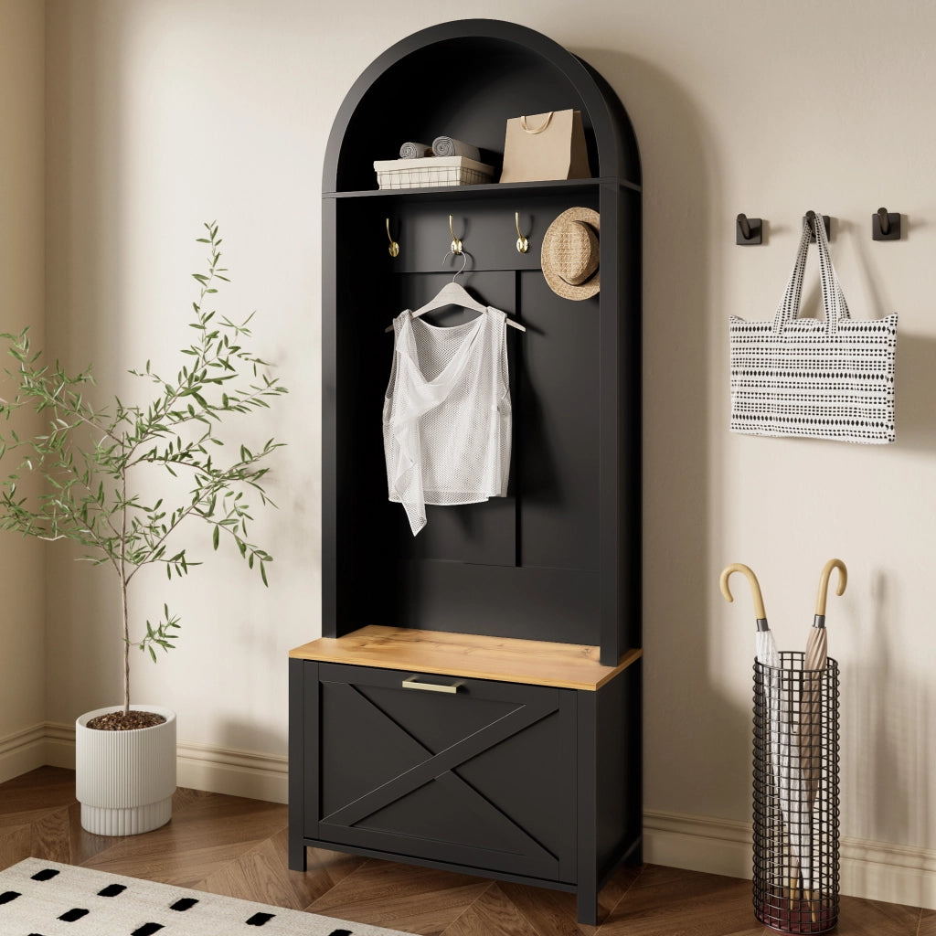Armadio multifunzionale con scarpiera, ripiano e ganci ¨C Appendiabiti per ingresso, struttura in MDF resistente, design moderno, robusti piedini in