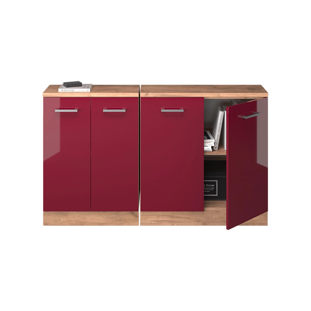 Set di mobili sottotetto Rion Rosso lucido/Rovere dorato 140 cm Set di 2 carcasse armadio profondità 60 cm Vicco