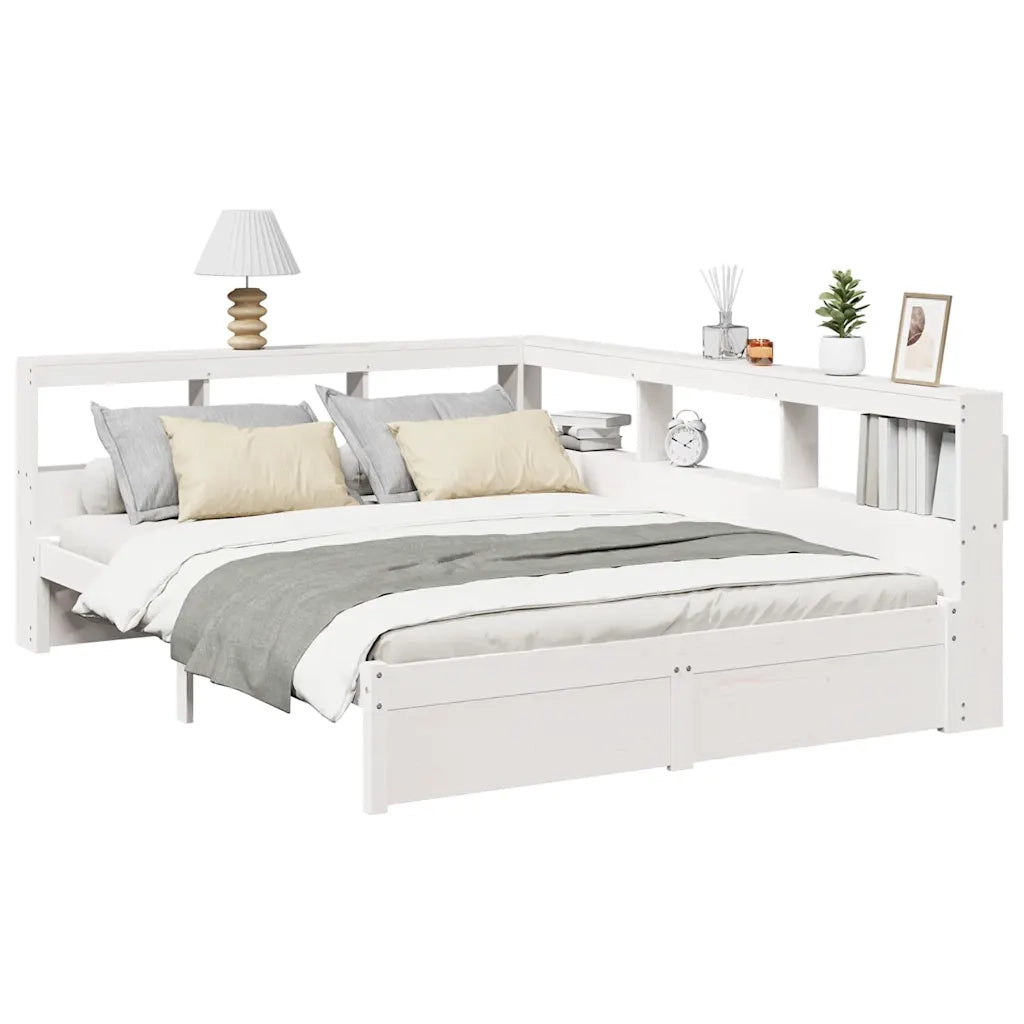 Letto Libreria senza Materasso-Struttura Letto con contenitore Bianco 150x200 cm Legno di Pino 878334