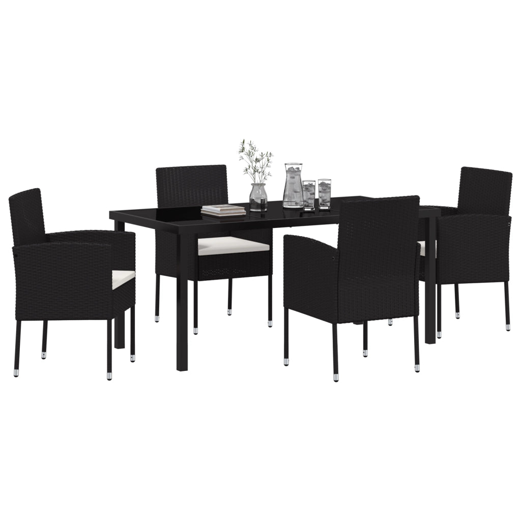 Set da Pranzo da Giardino 5 Pezzi con Cuscini Rattan PE Nero