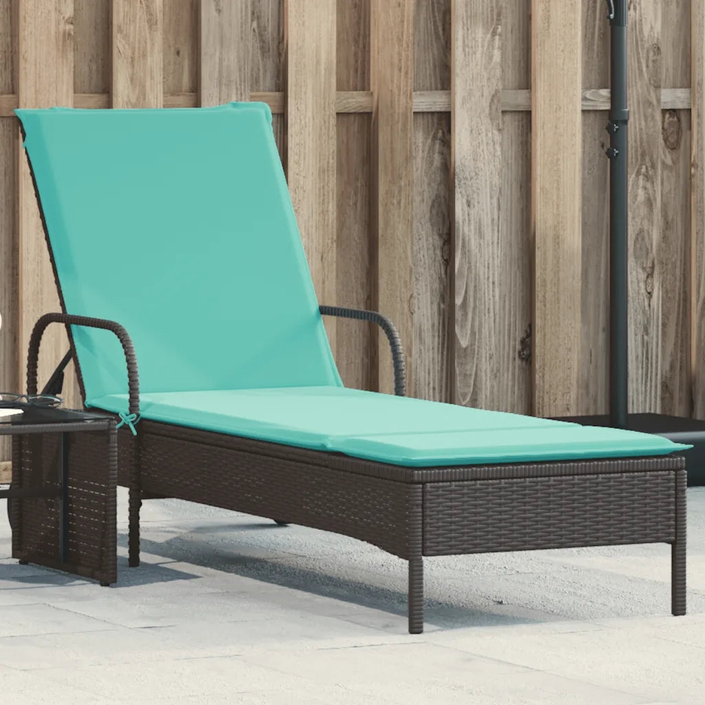 Lettino prendisole con ruote e Cuscino in Polyrattan Nero 368316