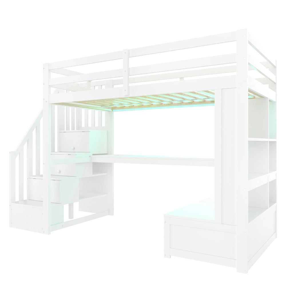 Letto a Soppalco con Scrivania e Cassetti ¨C MINIMAL ¨C 90x200, Bianco
