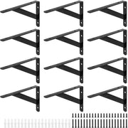 Supporti per tavole in acciaio inox - 12 pezzi - fissati alla parete - supporti per tavole a forma triangolare - neri - materiale resistentente all'usura - supporti per tavole