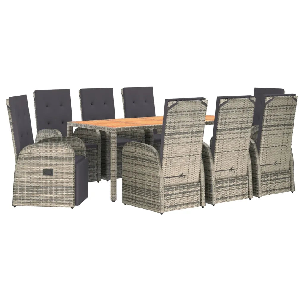 Set da Pranzo da Giardino 9 pz con Cuscini in Polyrattan Grigio 3157590