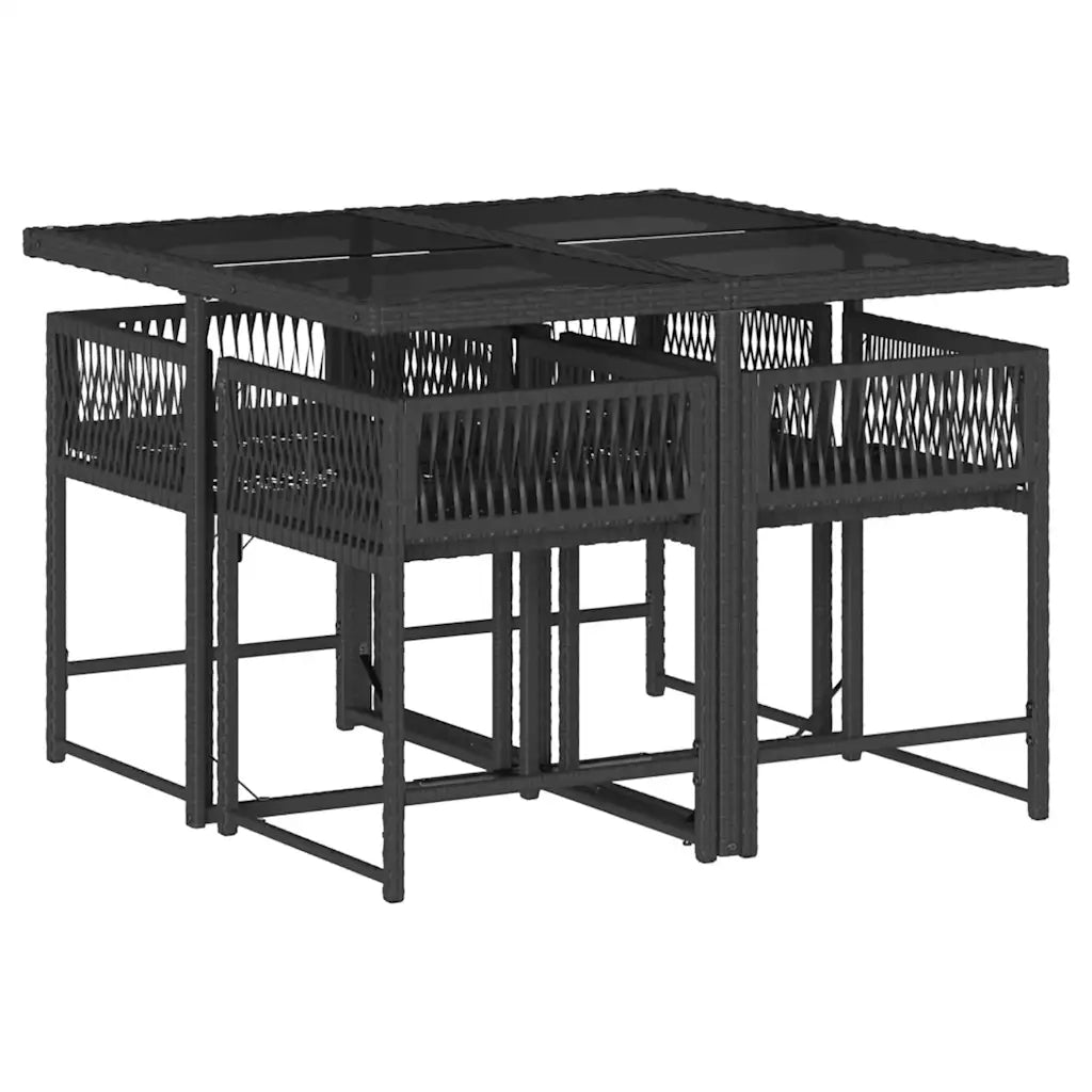 Set da Pranzo da Giardino 5 pz | Set Salotto da Giardino Nero con Cuscini in Polyrattan