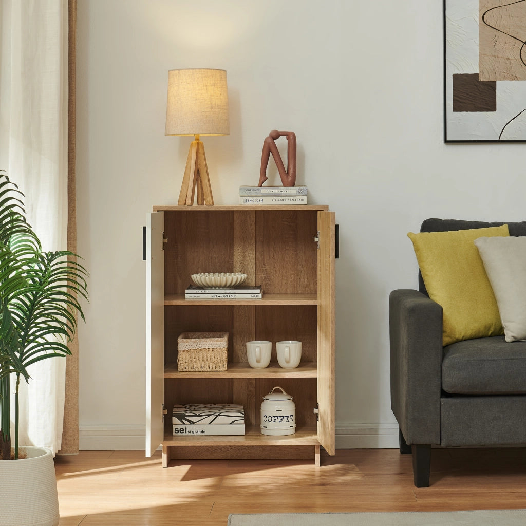 Armadietto Kenta Credenza Stretta Salvaspazio con 2 Ante 90x60x35 cm Effetto Rovere Sonoma / Bianco [en.casa]