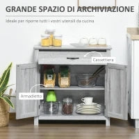 Credenza Cucina Country con Armadietto a 2 Ante e Cassetto, 80x39.7x80cm, Grigio