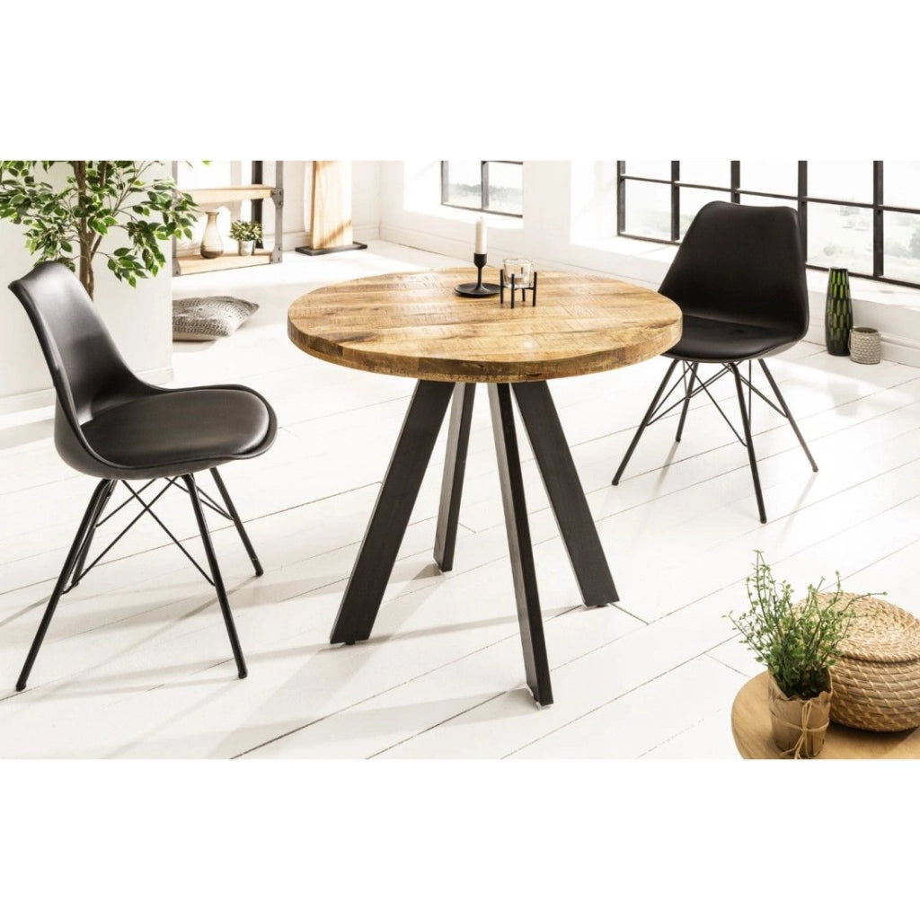 Tavolo da pranzo LODEN 80 cm – Piano rotondo in legno massello di mango e struttura in metallo nero