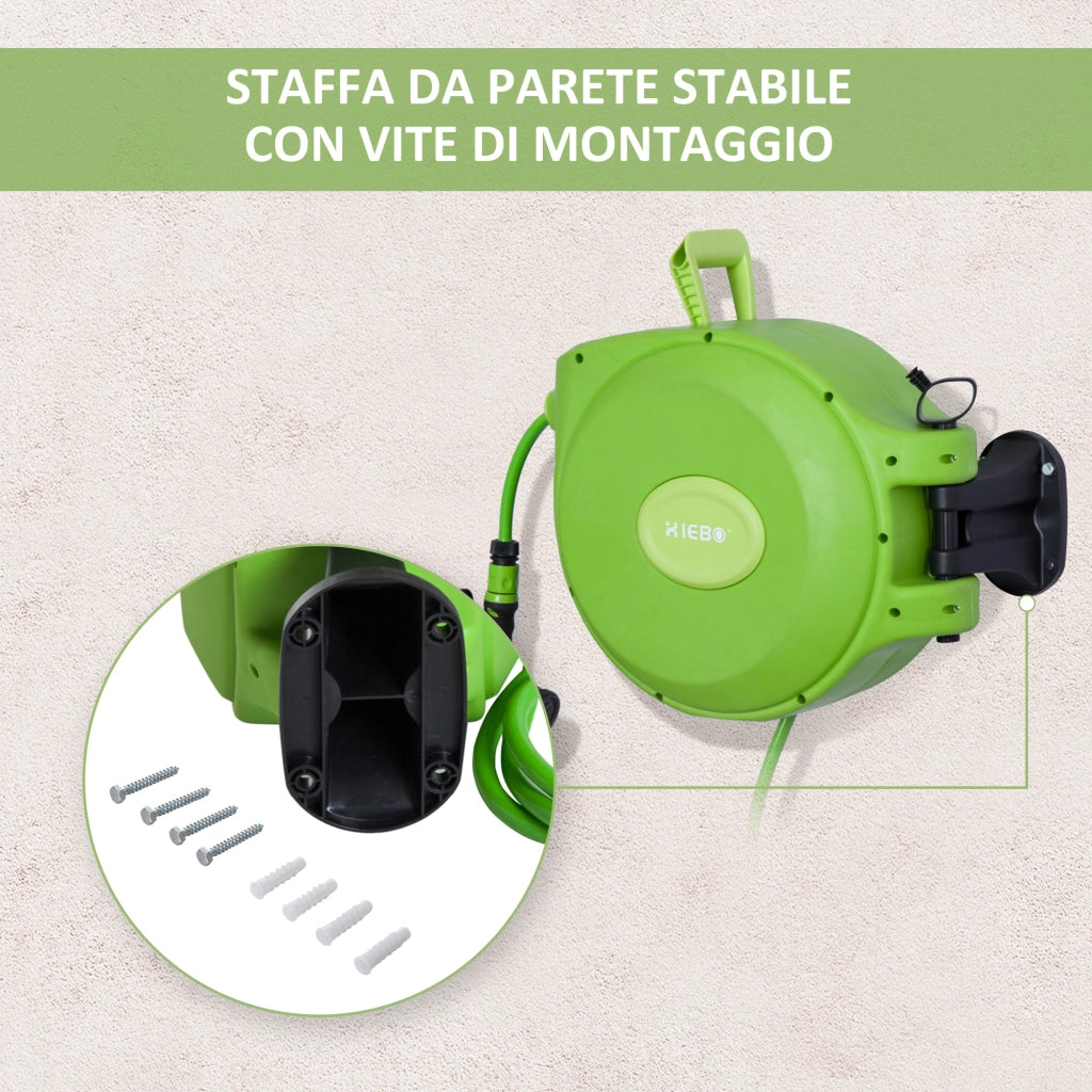 Easycomfort Avvolgitubo da Giardino Retrattile con Tubo dell'Acqua 20 m, Rullo Avvolgitubo da Parete Girevole a 180°, Avvolgitubo Automatico Tubo da Giardino per Irrigazione in plastica, Verde
