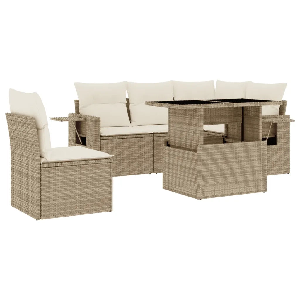 Set Divano da Giardino 6 pz con Cuscini Beige in Polyrattan