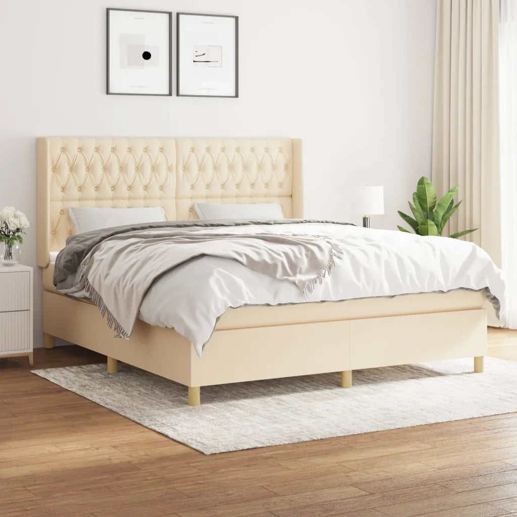 Giroletto a Molle con Materasso Crema 180x200 cm in Tessuto
